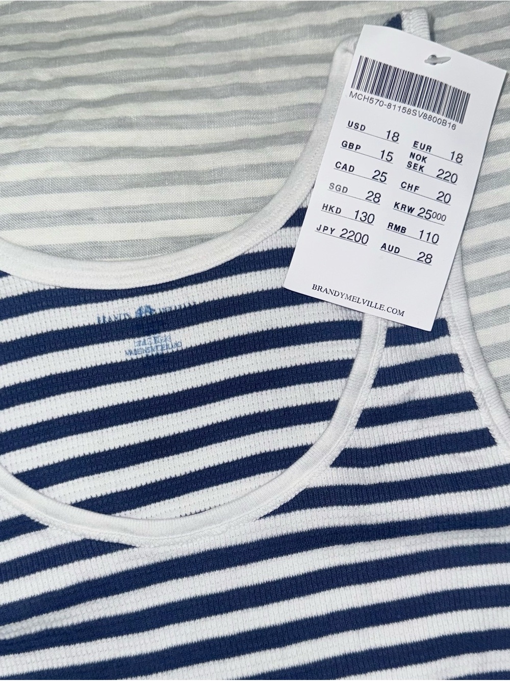 BRANDY MELVILLE BEYONCA STRIPED TANK IN NAVY & IVORY STRIPES - Picture 3 of 4